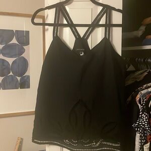 Banana Republic black linen like top with embroidery. Size Medium.